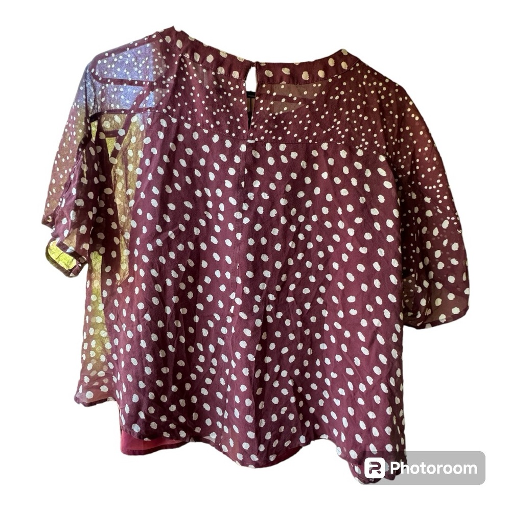 MADEWELL‎ Silk Prose Top in Paintbrush Dot Maroon White Short Sleeve Medium. - Picture 7 of 7